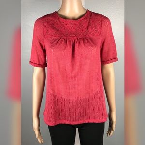 LC Lauren Conrad Small Rust Elbow Sleeve Lace Top